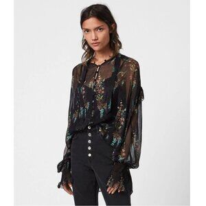 ALLSAINTS Lara Melisma Sheer Floral Print Blouse